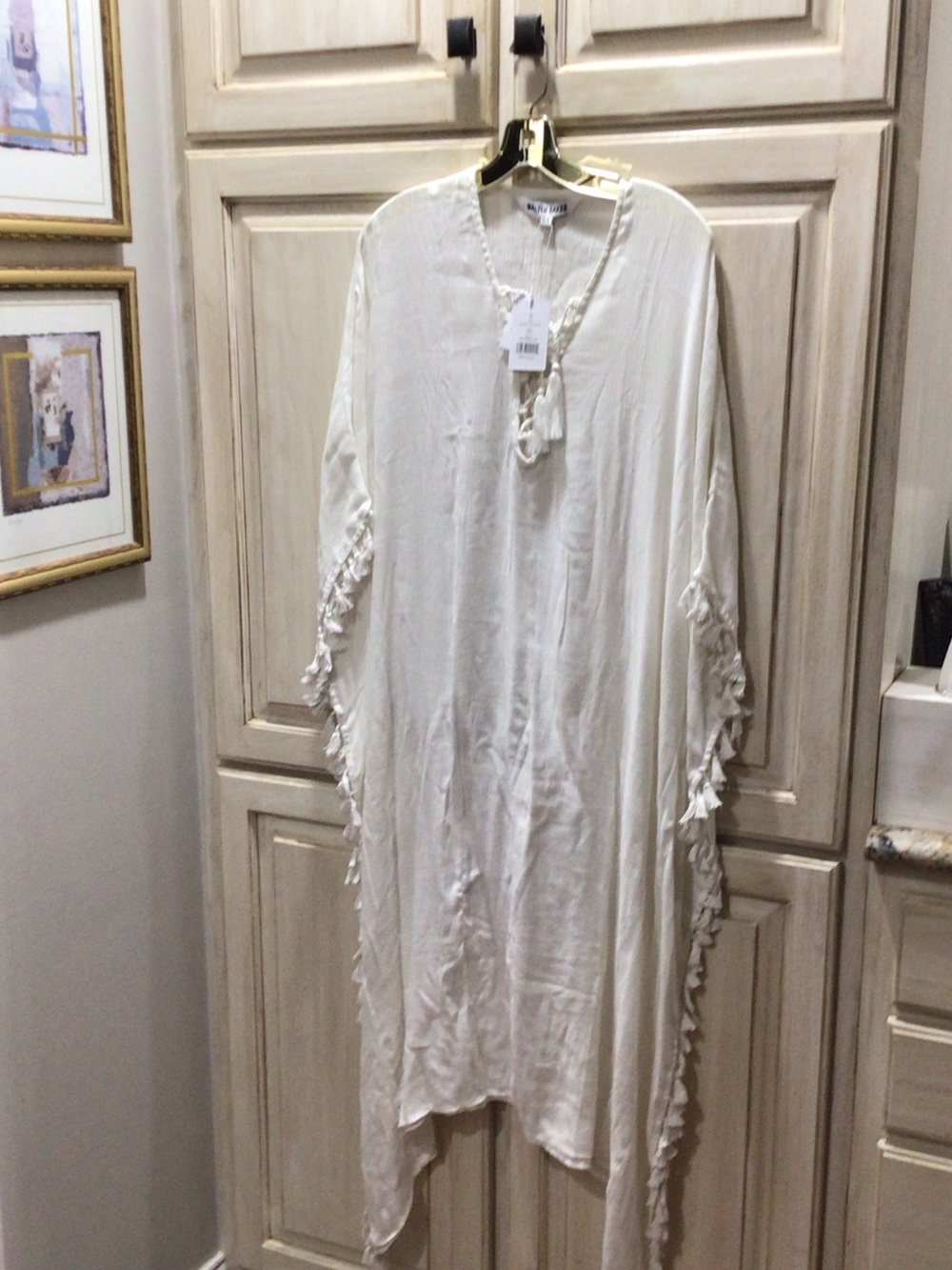 Walter Baker Cream Textured V-Neck Top with Tie swim suit coverup $198